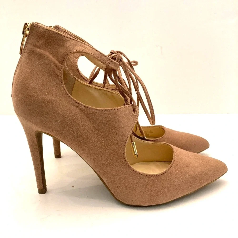 Marc Fisher Neetsa Beige Lace Front Fabric‎ Stiletto Pumps Heels Women's 8.5M